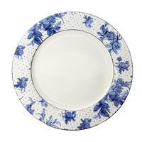 Service à thé en porcelaine bleu floral avec bordure argentée, ensemble de tasses à café pour le thé de l'après-midi, cadeau de mariage