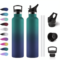 Botella de Agua Deportiva con Aislamiento al Vacío de Doble Pared, de Acero Inoxidable 18/8, con Tapa y Pajita, Libre de BPA, a Prueba de Fugas, Boca Estándar