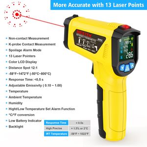 IR02C เครื่องวัดอุณหภูมิอินฟราเรดแบบปืน หัววัดชนิด K หน้าจอ LCD สีพร้อมไฟพื้นหลัง เซ็นเซอร์วัดความชื้น-อุณหภูมิแบบดิจิตอล พร้อมเลเซอร์อินฟราเรดสำหรับการทำอาหาร - Product Image 3