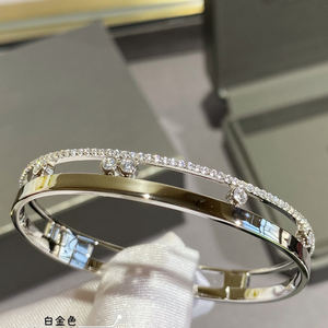 925 Sterling Silver Platinum Plated Geometric Slider <b>Bangle</b> Women's Zircon Wedding Jewelry 16-17cm <b>Charm</b> Bracelets Party Gift - Product Image 3