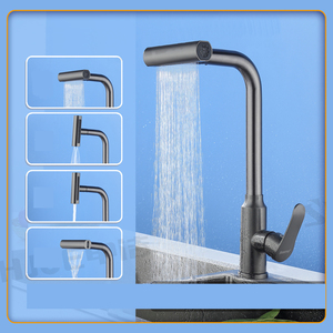 Pistola da <span class=keywords><strong>cucina</strong></span> rubinetti per acqua calda e fredda in ottone grigio, lavello estraibile, lavello e <span class=keywords><strong>soffione</strong></span> retrattile in stile moderno - Product Image 6