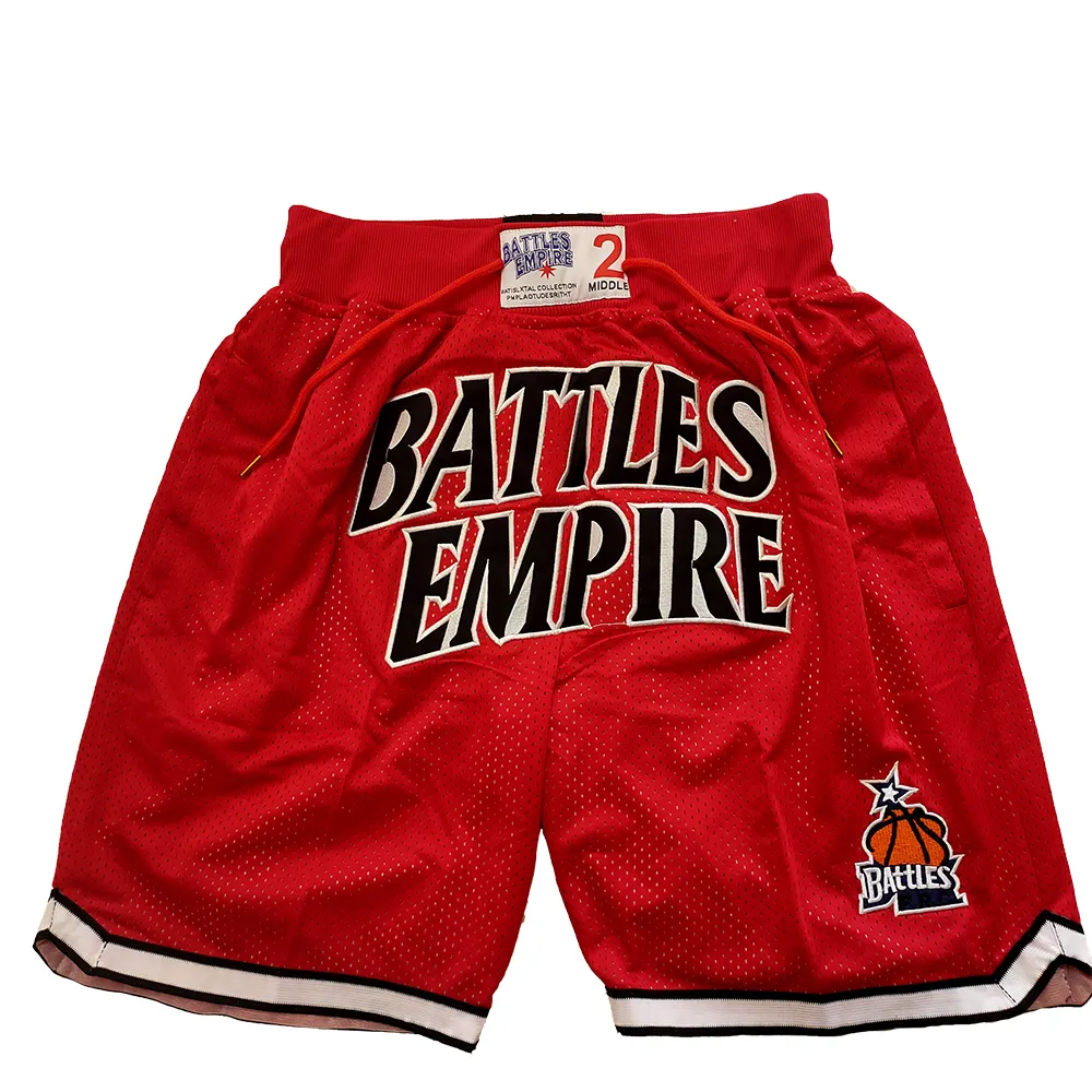 Battles Empires red pocket basketball Shorts For men usa fashion high quality embroidered double layer breathable mesh Shorts
