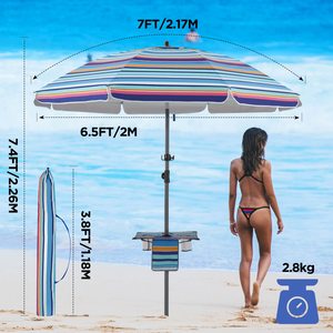 Parasols de plage et de soleil de grande taille 7FT 8.5FT, imperméables, UV50+, en tissu Oxford, inclinables et réglables, avec table pliable - Product Image 2