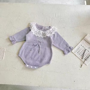 Dệt Kim Nhà Máy 100% Cotton Bé Onesie Khá Ren Romper Cô Gái Dễ Thương Pointelle Của Cô Gái Quần Áo Thiết Lập Dài Tay Áo Trẻ Em Áo Len ODM - Product Image 2
