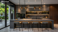Ensemble d'armoires de cuisine modulaires en bois massif et granit DC DECOR, éclairage LED, ignifuge, écologique, construction durable, moderne, garantie 3 ans