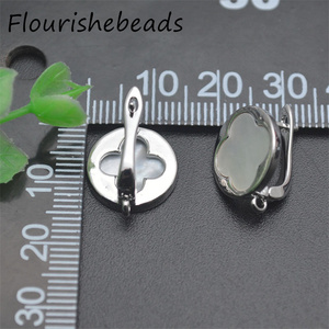 Crochets de boucles d'oreilles en <span class=keywords><strong>laiton</strong></span> plaqué or 18 carats et argent, incrustés de coquillages naturels blancs, motif trèfle, anti-<span class=keywords><strong>rouille</strong></span>, vente chaude - Product Image 5