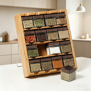Étagère à épices en <span class=keywords><strong>bambou</strong></span> avec 16 bocaux, organisateur de condiments sur pied, support de rangement pour épices de comptoir de cuisine - Product Image 1
