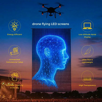 Grup aktiviteleri kutlaması için taşınabilir Drone uçan Led ekran esnek şeffaf Led dış mekan reklam ekranı