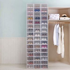 6pcs/Set Fold <b>Plastic</b> Shoes Case Thickened Transparent <b>Drawer</b> Case Shoe Boxes Stackable Box Shoe Organizer Shoebox Living Room - Product Image 1