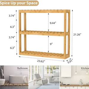 Scaffale portaoggetti da bagno autoportante a 3 livelli in bambù, organizer multiuso salvaspazio per asciugamani e articoli da toeletta - Product Image 2