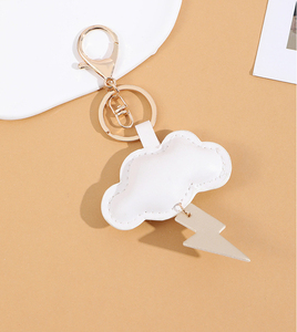 Tas dompet kunci gantung kulit PU lucu, tas gantungan kunci bentuk awan petir putih, aksesori gantungan kunci - Product Image 6