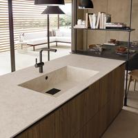 Juego de Gabinetes de Cocina Modernos en Color Madera, Gabinetes de Cocina de Lujo Personalizados sin Tiradores, Lacados en MDF, para Apartamentos y Villas