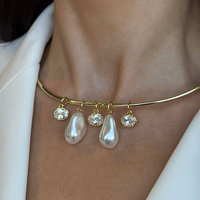 Nouveau collier baroque avec pendentif en perles et zirconiums, collier élégant et sophistiqué pour les soirées et les rassemblements