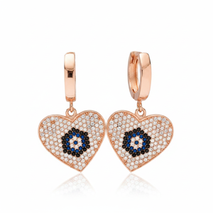 Coeur Design Eye Dangle Boucles d'oreilles Fine Jewellery Turkish Handmade Wholesale 925 Sterling Silver Jewelry - Product Image 2
