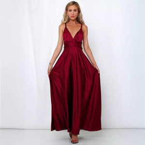 Vestido Formal <span class=keywords><strong>de</strong></span> Verano para Mujer, Estilo Europeo y Americano, Cuello en V Profundo, Color Sólido, Satinado, Largo, para Eventos Nocturnos - Product Image 1