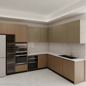 Ensemble d'armoires de cuisine scandinave moderne minimaliste SANTOPOVA, portes sans poignée pour appartement, MDF - Product Image 3