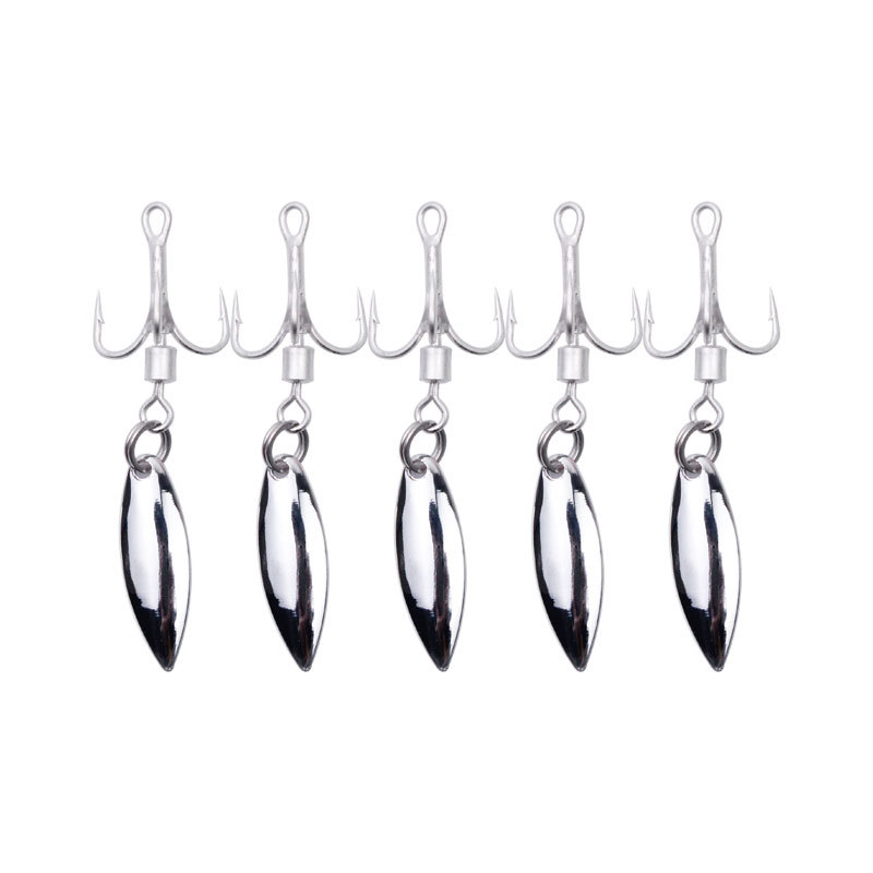Rotating treble hook+Silver willow leaves -5pcs