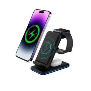 Magnetic ipad 15W Fast Wireless Charger Station 3 in 1 QI Cell Phone Holder Multi-function Wireless Charger for iPhone/iPad