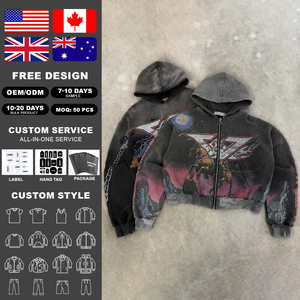 Custom Streetwear Clothing Manufacturer Cropped Vintage Distressed Stone Acid Washed Graphic Dtg Print Drop Shoulder Hoodie - Product Image 2
