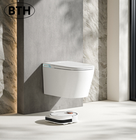 WC intelligent suspendu mural allongé avec télécommande, siège chauffant, réservoir intégré, siphon en S, double chasse d'eau, réservoir encastré pour