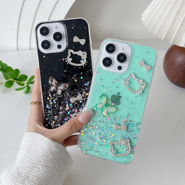 Ins Fashion 3D Bling Diamond Butterfly Phone Case for iPhone 16 15 14 13 12 11 Pro Max XS 8 7 Plus - Stylish Girl Cover