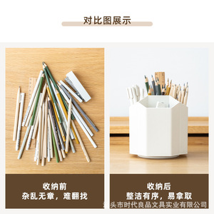 Sdlp Rotating 5 Compartment Pen Holder Off White Plastic Desk Organizer With Custom Logo Printing - Product Image 2