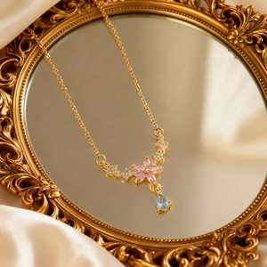 Collier tendance en acier inoxydable plaqué platine avec pendentif géométrique en forme de fleur et zircon en goutte d'eau, avec chaîne de clavicule - Product Image 5