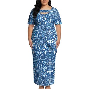 Abito Puletasi a Due Pezzi Personalizzato con Stampa Tribale Polinesiana Verde Chiaro, Taglie Forti, con Scollo Ritagliato per Eventi Aloha - Product Image 5