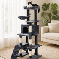 Arbre à chat moderne de luxe, tour d'activités pour chat d'intérieur, griffoir en peluche, maisonnette pour chat, jouet en sisal, 5 niveaux, montage facile, livré en carton