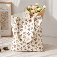 Sac fourre-tout en toile pour femme, personnalisé avec logo, imprimé floral vintage, motif petite fleur, style cottagecore, réutilisable, en tissu doux