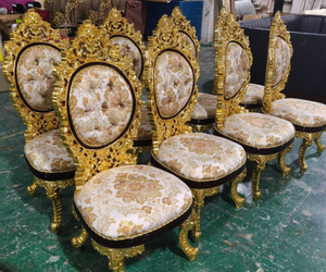 Luxury Traditional Oak Dining <b>Table</b> with <b>Gold</b> Carving French Royal Shine Gloss Polish Oval Shape 8-Seater Dining Room Furniture - Product Image 5