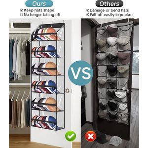 Clear Over The Door Hat Rack For Baseball Caps Large 72 Cap Storage Organizer Closet Wall Mount <b>Hook</b> Type Black Rectangle - Product Image 2