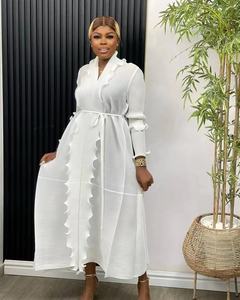 بلوزة جديدة أصلية مقاس كبير فستان مياكي أنيق بطيات بلون سادة مكشكش عباية فضفاضة فستان إسلامي للنساء مع أوشحة - Product Image 3