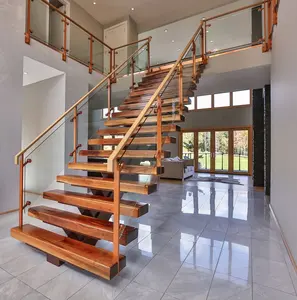 CBMmart для помещений прямые деревянные стеклянные перила для протектора современные плавающие лестницы/сборная светодиодная подсветка деревянная лестница