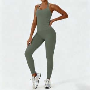 XW-ABX8002+ACK8002-1 Atasan Tank Top Bernapas Grosir Pakaian Olahraga Pilates Solid Fitness Gym Pakaian 2 Potong Set Yoga Wanita - Product Image 2