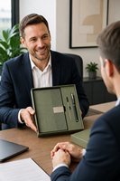 Coffret Cadeau d'Affaires avec Plaque Nominative Métallique, Carnet en Cuir PU A5, Stylo Métallique Rechargeable, Texture à Rayures Verticales, Logo Personnalisé d'Entreprise