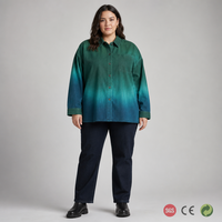 Chemise-veste surdimensionnée personnalisée pour femmes, taille plus, dégradé Aurora, manches longues, boutonnée, CA 44 à 58