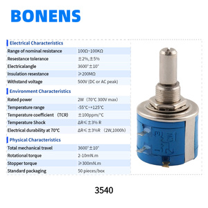 Potentiomètre rotatif BONENS 20k Ohm Tolérance 5% 2W Broches PC 3540S Résistance Réglable Commutateur multitours Bouton de commande à cadran filaire - Product Image 2