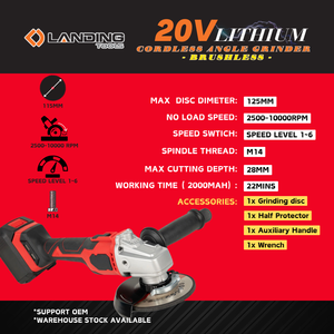 Amoladora Angular Inalámbrica Profesional de 20V con Batería de Iones de Litio, Sin Escobillas, Velocidad Variable de 2500-10000 RPM, 125 mm, M14, para Metal y Piedra - Product Image 3