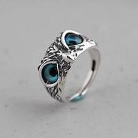 Bagues en forme de hibou bleu, pour femme et homme, bijoux Vintage, plaqué argent, ajustables, vente en gros, 2020