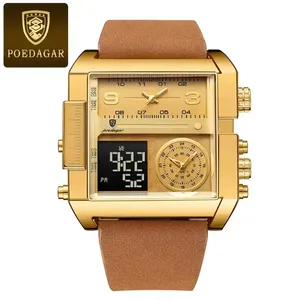 POEDAGAR 997 นาฬิกาโครโนกราฟผู้ชายขายดี นาฬิกาควอตซ์หรูหรา สายหนัง กันน้ำ เรืองแสง สำหรับผู้ชาย - Product Image 5