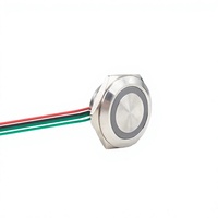 Interruptor de Botón Pulsador Micro Ultrafino Industrial de Acero Inoxidable de 22 mm, Impermeable IP65, con Anillo LED Iluminado