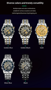 VA VOOM 2734 uomini di lusso blu quarzo 41mm quadrante cavo luminoso in acciaio inossidabile <span class=keywords><strong>Timer</strong></span> in esecuzione secondi Casual moda regalo orologio - Product Image 5