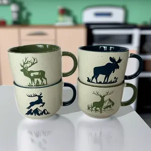 Cangkir kopi keramik Elk dengan Logo kustom cangkir sup grosir porselen kapasitas besar cangkir susu sarapan Mug Natal Amerika