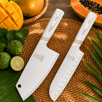 Ensemble de 2 couteaux de cuisine Santoku et Hachoir en acier inoxydable, revêtement blanc crème, couteau léger, pour cuisine tropicale et domestique, vente en gros