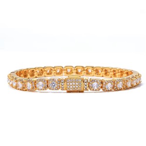 <span class=keywords><strong>Bracelet</strong></span> tennis unisexe en zircon rond glacé, design en grappe <span class=keywords><strong>de</strong></span> 5 mm, plaqué cuivre platine/or 14K, coupe <span class=keywords><strong>diamant</strong></span>, bijoux chaînes hip-hop - Product Image 1