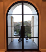 Portes d'entrée arquées en fer forgé à toit rond, portes extérieures doubles en fer avec verre, design moderne, sur mesure