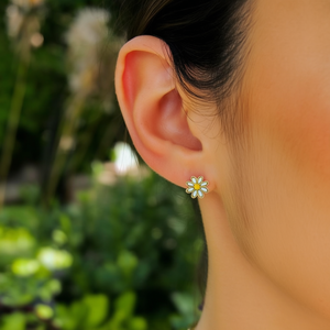 E2467 Orecchini a Perno con Fiore in Oro Bianco, Gioielli Unisex in Lega, Moda Carina - Product Image 2