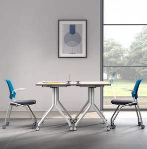 Bàn đào tạo di động bằng gỗ hiện đại với bánh xe bằng thép không gỉ gấp & lật chức năng lắp ráp dễ dàng - Product Image 2