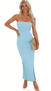 <span class=keywords><strong>Abiti</strong></span> da cocktail da donna per <span class=keywords><strong>invitati</strong></span> a matrimoni, Abito lungo formale da festa a costine con drappeggio e spacco laterale, modello tubino aderente - Product Image 3